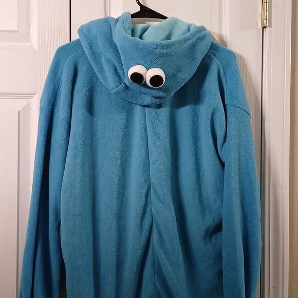 Cookie Monster oversized full button front hooded onsie pajamas costume Sz S EUC - Picture 7 of 8
